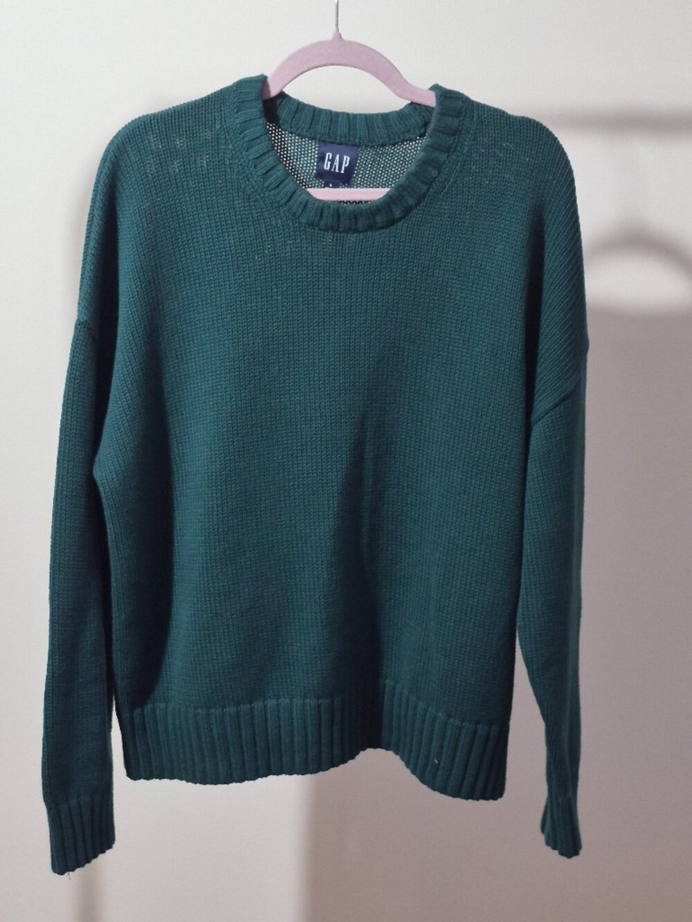 Gap Womens L Green 100% Cotton Crewneck Sweater Relaxed Oversized Knit Pullover